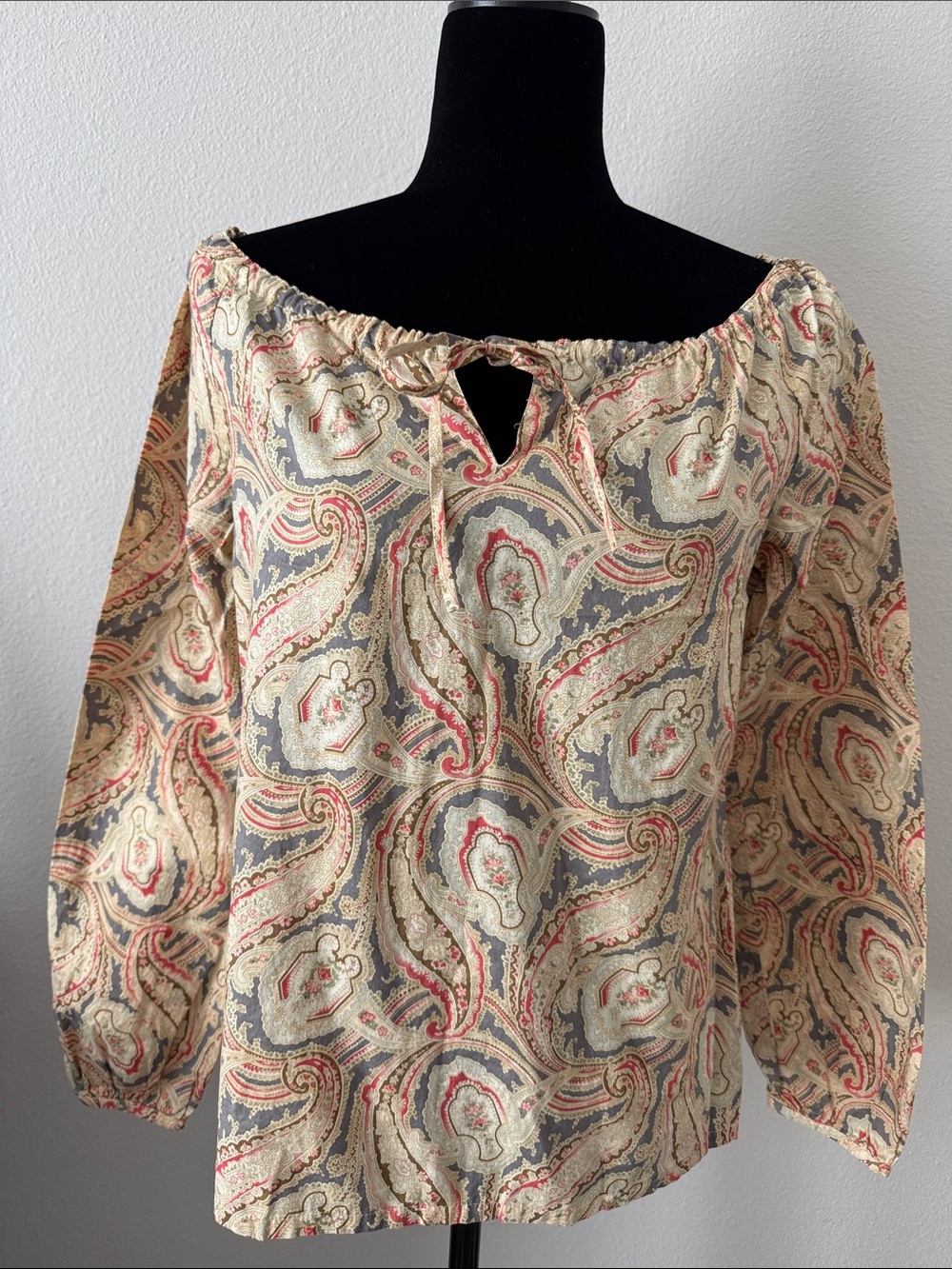 Vintage J.Crew Paisley Off Shoulder Cotton Blouse Medium Boho Prairie Top